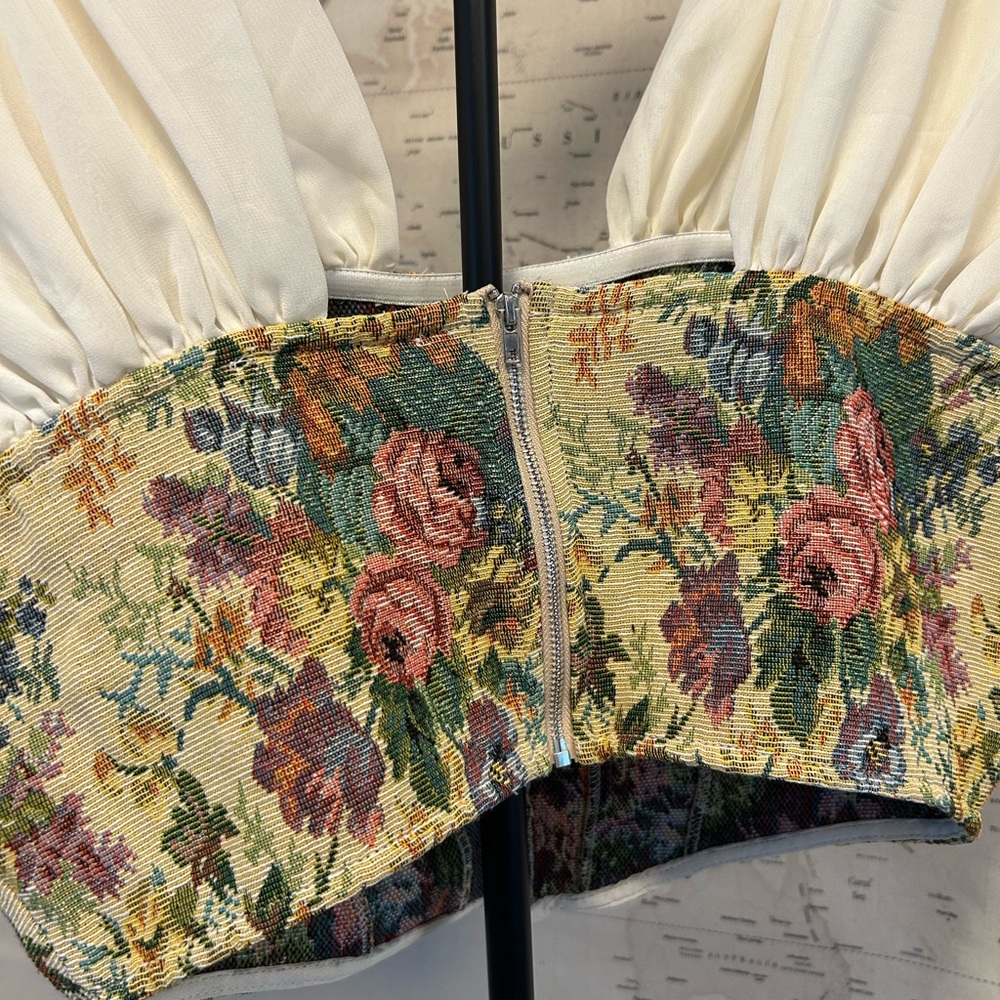 Cider Floral Tapestry Corset-Style Top Off Shoulder Boho Romantic Large - Picture 4 of 8